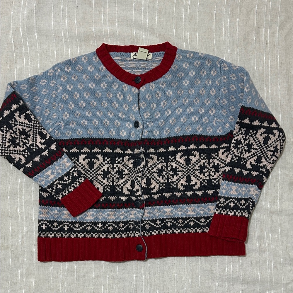 Eddie Bauer Red and Blue Knit Cardigan